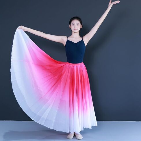 Women's Gradient Color Chiffon Lyrical Dance Skirt Long Swing Sheer Wrap Skirts for Modern Ballet Performance in Kuwait