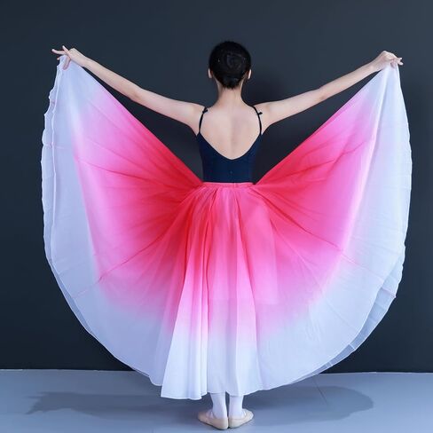 Women's Gradient Color Chiffon Lyrical Dance Skirt Long Swing Sheer Wrap Skirts for Modern Ballet Performance in Kuwait