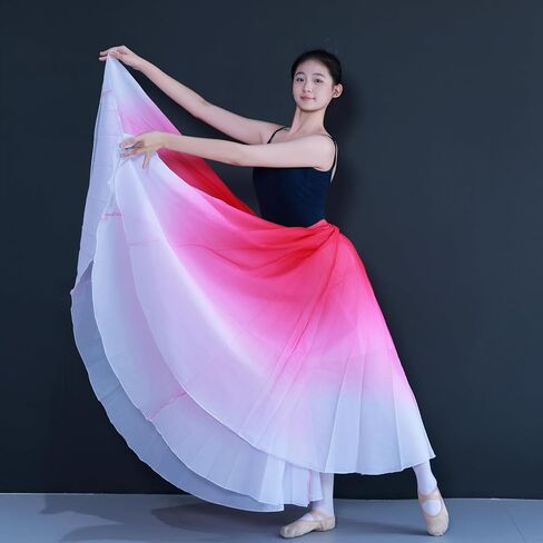 Women's Gradient Color Chiffon Lyrical Dance Skirt Long Swing Sheer Wrap Skirts for Modern Ballet Performance in Kuwait