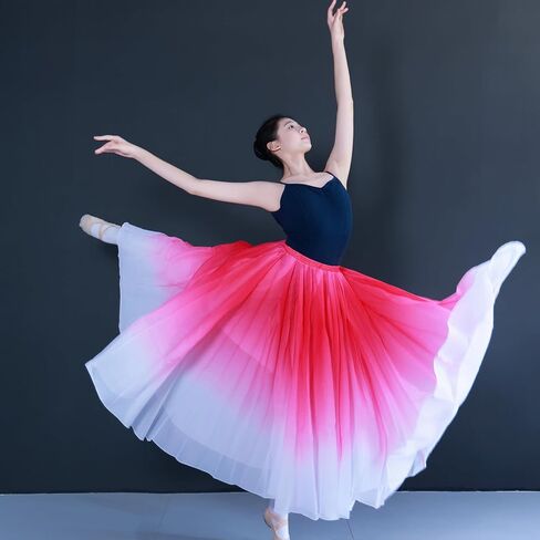 Women's Gradient Color Chiffon Lyrical Dance Skirt Long Swing Sheer Wrap Skirts for Modern Ballet Performance in Kuwait