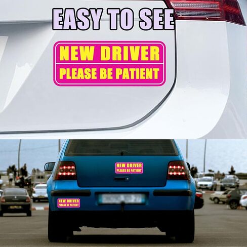 3 Pcs Student Driver Car Magnet, 10"x4" Please Be Patient Student Driver Teen Driver Magnet for Car, Pink Reflective & Waterproof Weather-Resistant in Kuwait