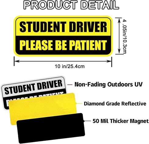3 Pcs Student Driver Car Magnet, 10"x4" Please Be Patient Student Driver Teen Driver Magnet for Car, Pink Reflective & Waterproof Weather-Resistant in Kuwait