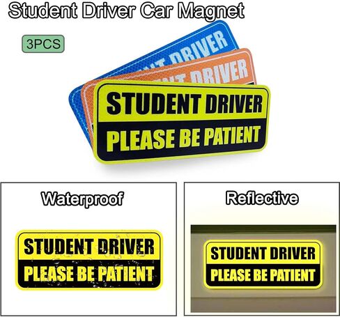 3 Pcs Student Driver Car Magnet, 10"x4" Please Be Patient Student Driver Teen Driver Magnet for Car, Pink Reflective & Waterproof Weather-Resistant in Kuwait