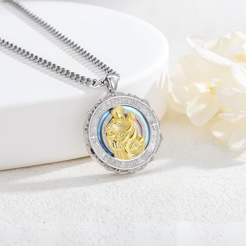 925 Sterling Silver Patron Saint Photo Locket Necklace – Religious Keepsake Pendant for Men Women Gift for Baptism in Saudi Arabia