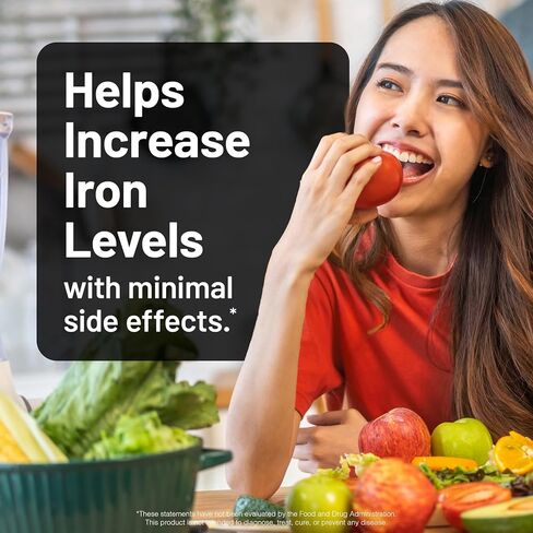 NatureWise Vegan Iron Supplement for Women & Men - Gentle on Stomach High Absorption - Coated Iron Bisglycinate Tablets + Vitamin C, Methyl B12, Folate & Organic Food Blend - 30 Tablets[30-Day Supply] in Saudi Arabia