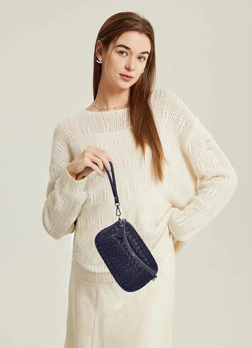 حقيبة يد متشابكة من الجلد النباتي للنساء محفظة كتف صغيرة منسقة مع المعصم والحزام قابل للتعديل in Kuwait