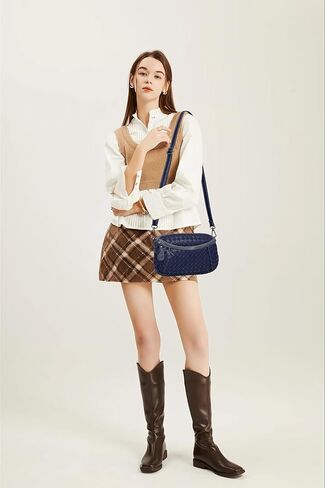 حقيبة يد متشابكة من الجلد النباتي للنساء محفظة كتف صغيرة منسقة مع المعصم والحزام قابل للتعديل in Kuwait