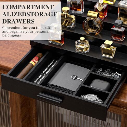 Cologne Organizer for Men,4 Tier of Elevated Cologne Display Stand with Drawer Storage,Wood Cologne Display,Perfume Organizer and Storage Display Risers,Great Gift for Men (Black) in Kuwait