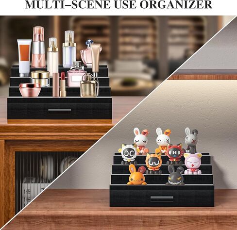 Cologne Organizer for Men,4 Tier of Elevated Cologne Display Stand with Drawer Storage,Wood Cologne Display,Perfume Organizer and Storage Display Risers,Great Gift for Men (Black) in Kuwait