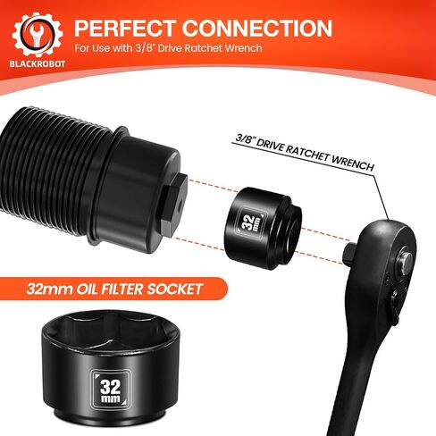32mm Low Profile Oil Filter Socket, 3/8" Drive 6-Point Oil Filter Cap Remover and Installer Tool, Chrome Vanadium Steel in Saudi Arabia