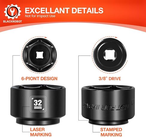 32mm Low Profile Oil Filter Socket, 3/8" Drive 6-Point Oil Filter Cap Remover and Installer Tool, Chrome Vanadium Steel in Saudi Arabia