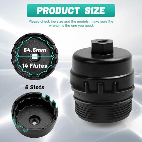 64.5mm Oil Filter Wrench: Oil Filter Removal Tool Compatible with Toyota Camry RAV4 4Runner Tacoma Lexus 2005-2021, 14 Flutes 4 Slots for 2.0L-5.7L Engine in Kuwait