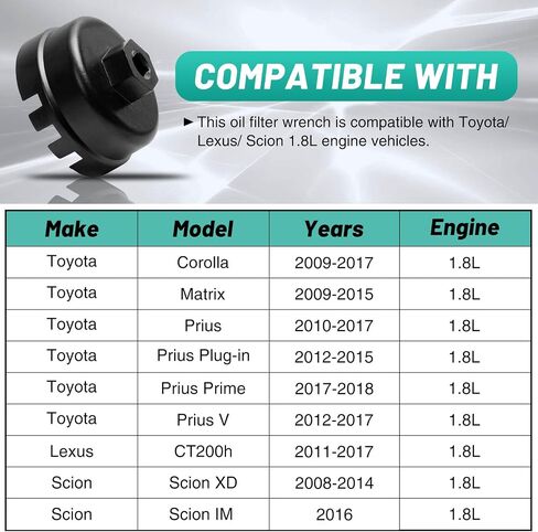 64.5mm Oil Filter Wrench: Oil Filter Removal Tool Compatible with Toyota Camry RAV4 4Runner Tacoma Lexus 2005-2021, 14 Flutes 4 Slots for 2.0L-5.7L Engine in Kuwait