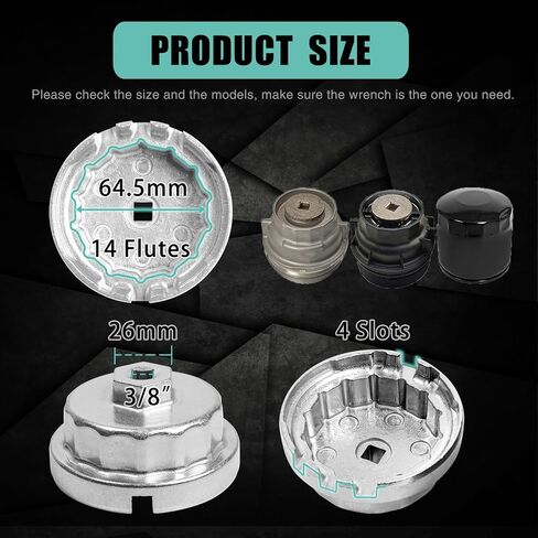 64.5mm Oil Filter Wrench: Oil Filter Removal Tool Compatible with Toyota Camry RAV4 4Runner Tacoma Lexus 2005-2021, 14 Flutes 4 Slots for 2.0L-5.7L Engine in Kuwait