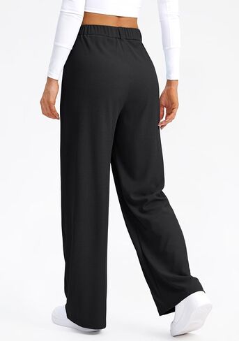 SANTINY Wide Leg Pants Woman Elastic High Waisted Waffle Knit Slacks Business Casual Work Pants Pleated Trousers with Pockets in Saudi Arabia