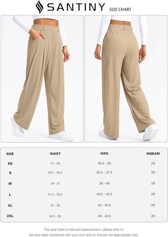 SANTINY Wide Leg Pants Woman Elastic High Waisted Waffle Knit Slacks Business Casual Work Pants Pleated Trousers with Pockets in Saudi Arabia