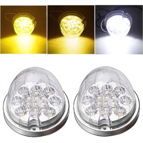 2PCS Dual Revolution Amber Turn Signal and Marker to White Auxiliary 17 LED Watermelon Lights, Clear Lens & Stainless Steel Bezel Marker Lights for Freightliner Kenworth Peterbilt Trailer Heavy Trucks