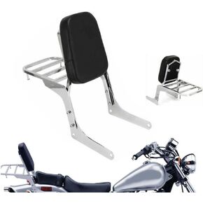 Compatible Motorcycle Sissy Bar Backrest + Luggage Rack Pad Compatible For Honda CA250 Rebel 250 CMX250 Heavt-Duty (Chrome)