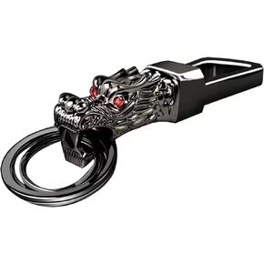 Dragon Head Keychain Key Ring Clip Carabiner Key Holder Zinc Alloy Metal Heavy Duty Automotive Car Keychains Accessories for Men & Women with Gift Box-Black