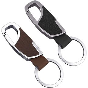 Reenfaya Key Chain with Leather Heavy Duty for Men and Women,Upscale Car Keychain Key Ring Key Holder-2 Pack(Black/Brown) (RF01)