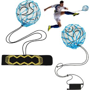 2 Pcs Soccer Kick Trainer Waist Belt Soccer Kick Throw Trainer Handle Solo Soccer Trainer Juggling Net Elastic Soccer Training Equipment for Kids Adults Training Aid, Ball Size 3, 4, 5