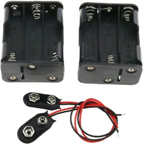 حامل بطارية AA من E-outstanding 2Set 6x1.5V AA صندوق حامل بطارية سميك أسود مع مشبك بطارية سلكي من النوع I موصل المفاجئة القياسي