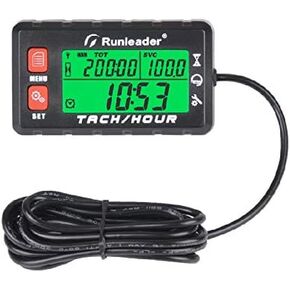Runleader Hour Meter Tachometer, Maintenance Reminder, Alert RPM Reminder, Initial hours Settable, Battery replaceable, Use for Lawn Mower Generator Marine ATV and Gas Powered Equipment (HM058B-BK)