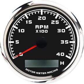 MOTOR METER RACING W Pro Series 85mm 3-3/8" 4 in 1 Tachometer 8000 RPM Water Temp °C/°F Oil Pressure BAR/PSI Hour Meter Black Dial White LED Waterproof for Car Truck Gasoline Diesel Boat Yacht