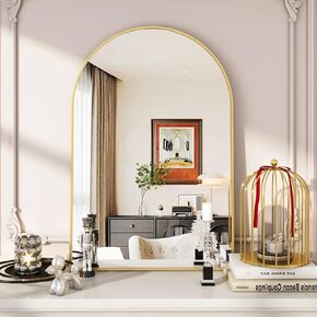 Arched Wall Mirror, 30 x 38 inch Arch Bathroom Mirror, Wall Mounted Vanity Mirror with Arch Metal Frame, Modern Bathroom Vanity Mirror for Bedroom, Living Room, Hanging or Leaning, Black