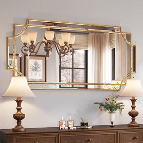 Kelly Miller Gold Bathroom Mirror for Wall, 20"x30" Gold Wall Mirror Vanity Mirror Decorative Mirror Wall Decor Beveled Mirror for Master Bath Half Bath Living Room Bedroom Fireplace Mantle Entryway