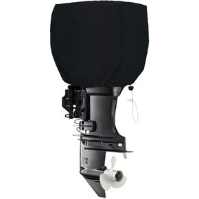 FLYMEI Outboard Motor Cover Waterproof 420D Heavy Duty Boat Motor Cover Boat Engine Hood Covers Fit for Motor 25-50 HP, Black