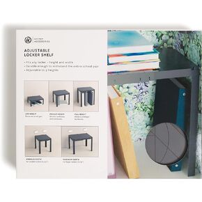 U Brands 2-Way Adjustable Locker Shelf, Locker Accessories, Grey, 8.375" to 13.75" W, 3 Varying Heights