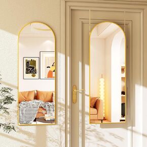 48"x14" Arched Full-Length Mirror - Over-The-Door or Wall Mounted Hanging Mirror, Full Body Mirror for Bedroom Décor - Door Hanging Mirror for Cloakroom, Living Room, or Closet - Black