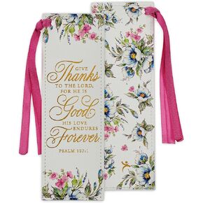 Christian Art Gifts Faux Leather Bookmark Hope and A Future Jeremiah 29:11 Bible Verse w/Satin Ribbon Tassel, Blue Floral