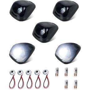 5Pcs LED Cab Lights Smoked Lens Roof Top Clearance Marker Lights with Sockets Bases White Bulbs Compatible with Ford F250 F350 F450 F550 Super Duty 1999-2007 & 2011-2016