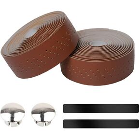 ESUPPORT 2Pcs Bicycle Handlebar Tape Cycling Road Bike Handlebar Tape Leather Handle Bar Grip Wrap Tapes Comfort Non Slip Breathable Anti Shock with Bar End Plug
