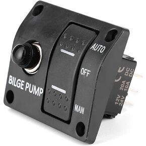 Bilge Pump Rocker Switch, 3 Way Bilge Pump Switch Panel, Marine Bilge Pump Switch with LED Indicator Built In 15A Circuit Breaker, Control Boat Accessory