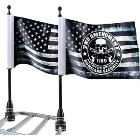 Motorcycle Flags 6" x 9" Antique US Flag 2ND Amendment Flag with Black Flagpole Mounts for 1/2" Motorcycle Luggage Rack for Harley Davidson Honda Suzuki Kawasaki Goldwing CB VTX CBR Yamaha(1 Pair)