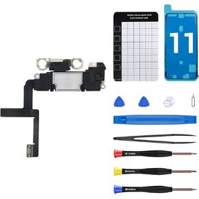 for iPhone 11 Ear Speaker Replacement Repair Kit New Front Earpiece Module with Ambient Light Sensor Flex Cable Connector Proximity Sensor Part Fix Tools Kit iPhone11 for A2111 A2223 A2221