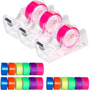 6 Roll Removable Highlighter Tape with Dispenser, 0.7" x 288" Transparent Colored Tape with Mini Refillable Dispenser, Invisible Tape Strips for Book Office Home School (1 Set)