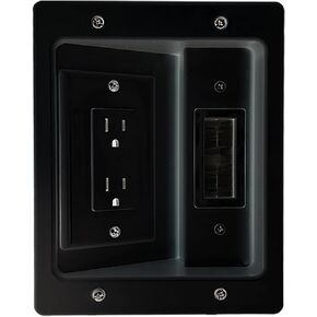 in-wall Cable Management Kit, Recessed Outlet for Wall Mount TV, Cord Hider for Power Cables & low Voltage Wires, White/Black (Black Cable Management Kit)