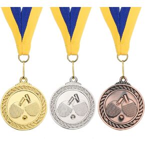 PATIKIL 2" Ping Pong Medals, 3 Pack Table Tennis Award Medals Set Gold Silver Bronze Medal with Ribbon Blue Yellow for Games Sports Competitions