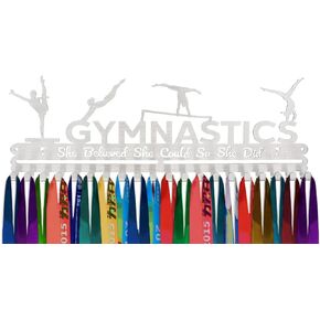 Gymnastics Medal Hanger Display for Girls, Stainless Steel Bow Holder Wall Mount for Over 20 Medals and Ribbons, Screws and Anchors Included, 5.2 x 15.7 inches in Kuwait
