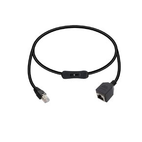 RIIEYOCA RJ45 Cat5e Ethernet Patch Cable Switch On/Off RJ45 Male to Female High Speed Right Angle Internet Network Cable LAN with Disconnect Switch for Cat5e/Cat5, Black(50CM/1.6Ft)