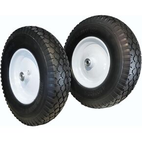 2 New HORSESHOE 4.80/4.00-8 Flat-Free Wheelbarrow Cart 16" Universal Black Cross Wheels w/Grease Fitting, Center Hub 3.25"-6", Installed 3/4" Bearing with Extra 5/8" Bearing