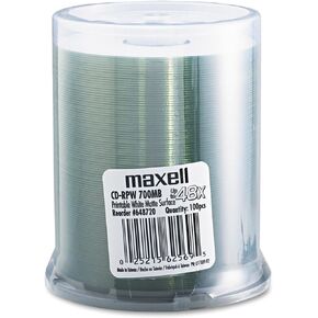 Maxell CD-R Discs 700MB/80 min 48x Spindle Printable Matte White 100/Pack MAX648720