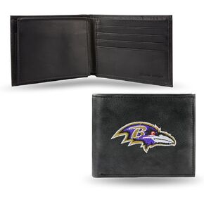 Rico Industries NFL Embroidered Leather Billfold Wallet, Baltimore Ravens , 3.25 x 4.25-inches
