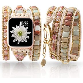 Handmade Boho Watch Band Compatible with Apple Watch 49MM 45MM 44MM 42MM 41MM 40MM 38MM Beaded Wrap Bracelet for iWatch Ultra, Series SE/9/8/7/6/5/4/3/2/1, Fancy Strap for Women