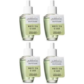 Bath and Body Works 4 Pack White Tea & Sage Wallflowers Fragrance Refill. 0.8 fl oz.