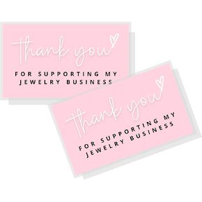Thank You For Supporting My Jewelry Business Cards | 50 Pack | 2x3.5" Business Card Size | Jewelry Consultant Supplies | Small Business | Pink Card Design